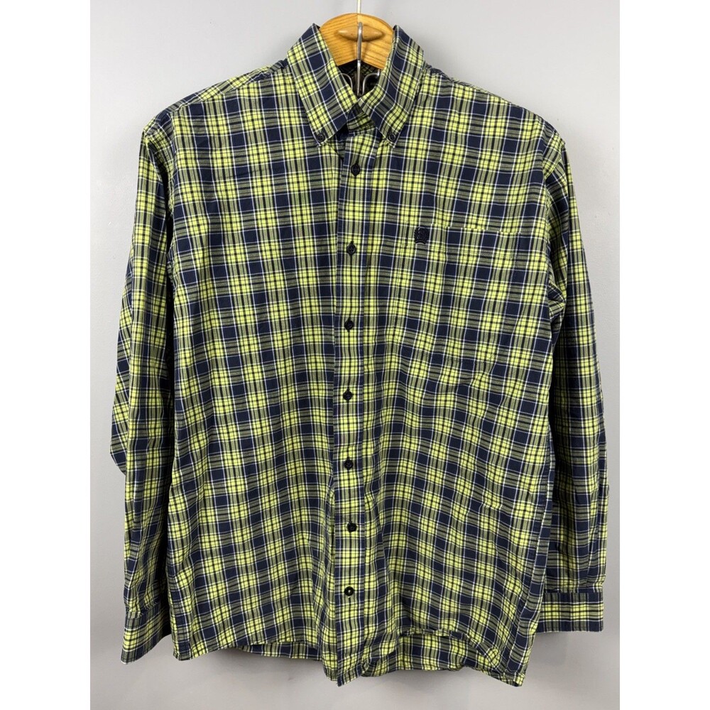 Cinch Small Long Sleeve Button Down Blue/Yellow Plaid Shirt